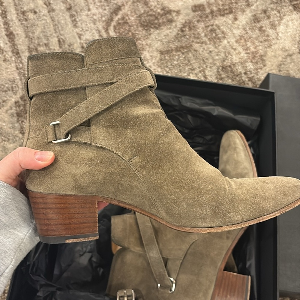 Saint Laurent Paris Suede Ankle Boots Khaki size EU37.5 - Picture 4 of 14